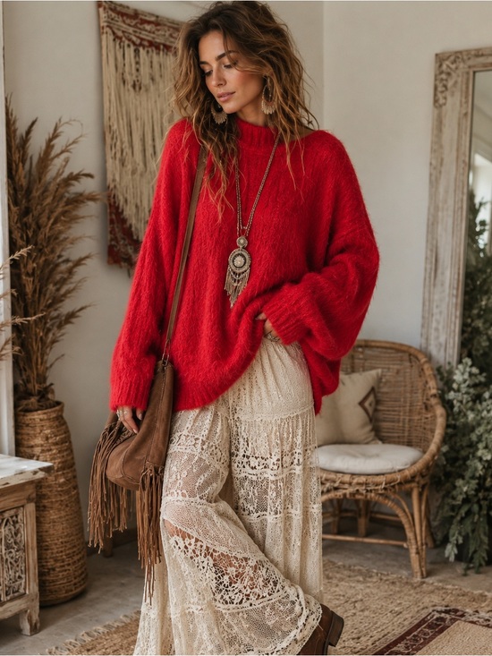 Jessica Simpson Sweaters - Jessica Simpson Red Fuzzy Eyelash Sweater | Mock Neck | Cozy Plush Knit | Size L
